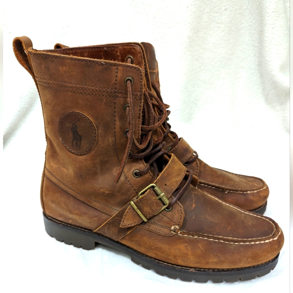 Ralph Lauren Polo Ranger Boots 1934-C10 Brown Grain Leather Lace + Belt Mens 12